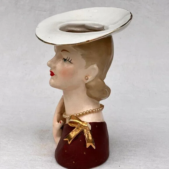 1956 Napco Lady in Pearls Head Vase C2637A - Picture 14 of 15